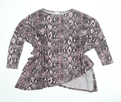 Blue Vanilla Womens Pink Animal Print Polyester Basic Blouse Size M Boat Neck - Asymmetric