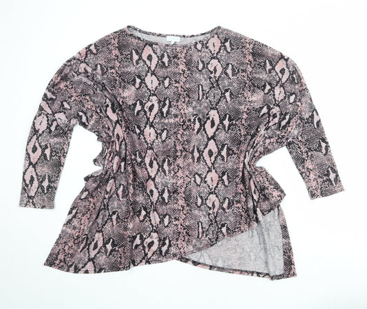 Blue Vanilla Womens Pink Animal Print Polyester Basic Blouse Size M Boat Neck - Asymmetric