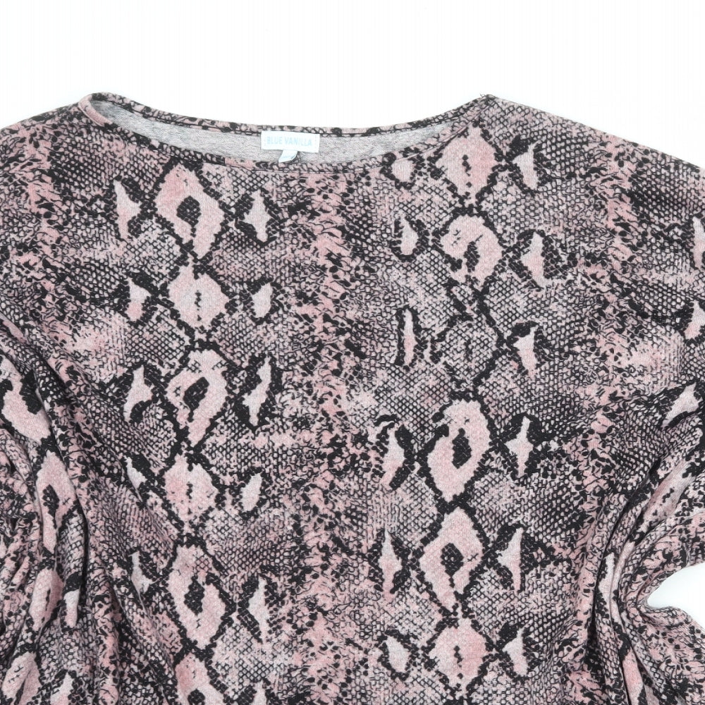 Blue Vanilla Womens Pink Animal Print Polyester Basic Blouse Size M Boat Neck - Asymmetric