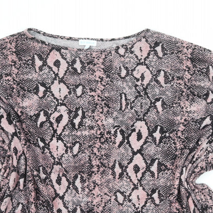 Blue Vanilla Womens Pink Animal Print Polyester Basic Blouse Size M Boat Neck - Asymmetric