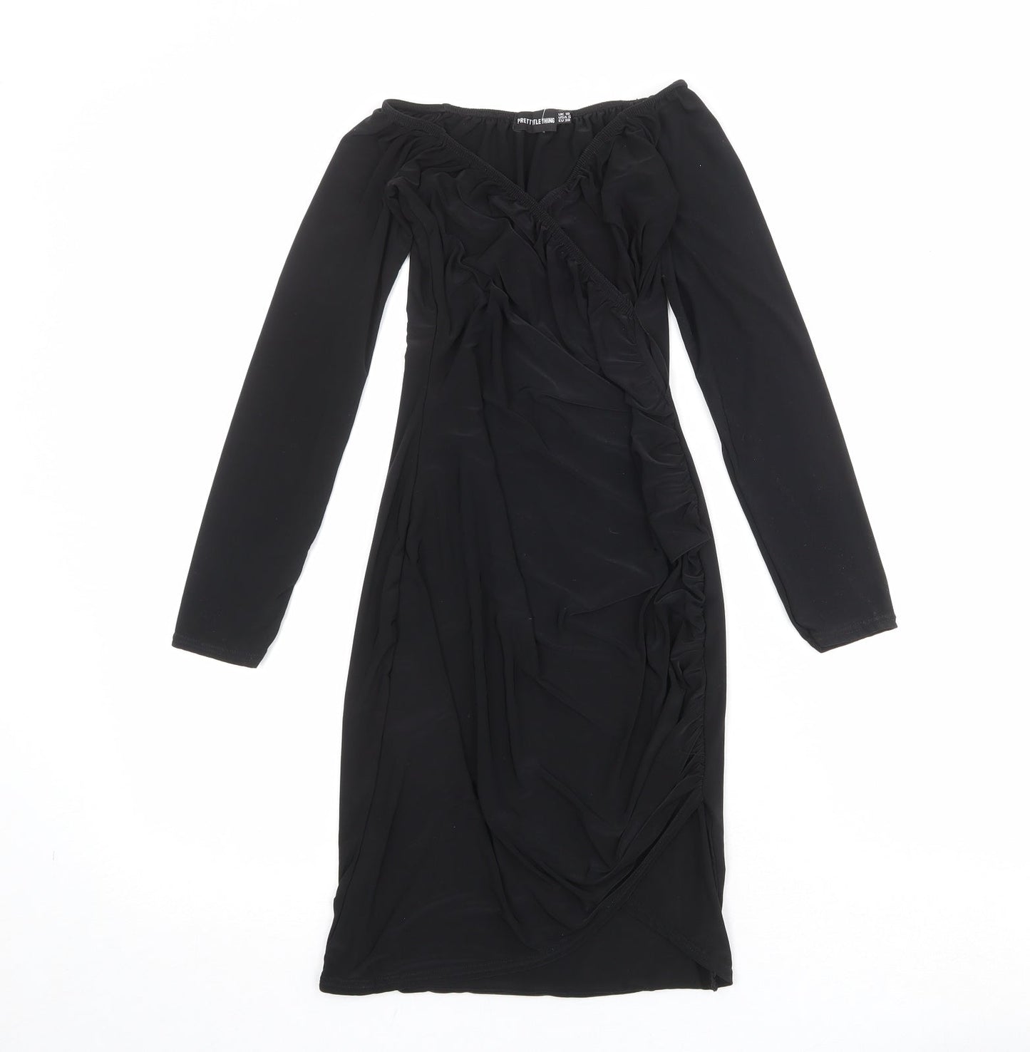 PRETTYLITTLETHING Womens Black Polyester A-Line Size 10 V-Neck Pullover