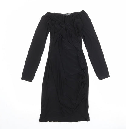 PRETTYLITTLETHING Womens Black Polyester A-Line Size 10 V-Neck Pullover