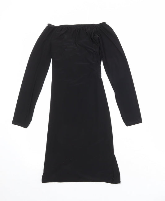 PRETTYLITTLETHING Womens Black Polyester A-Line Size 10 V-Neck Pullover