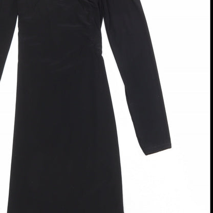 PRETTYLITTLETHING Womens Black Polyester A-Line Size 10 V-Neck Pullover