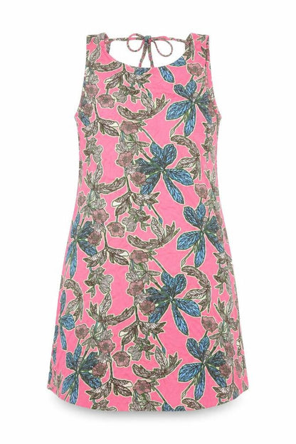South Womens Pink Floral Viscose Shift Size 10 Round Neck Tie