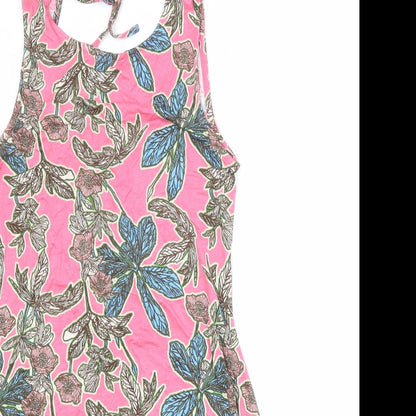 South Womens Pink Floral Viscose Shift Size 10 Round Neck Tie
