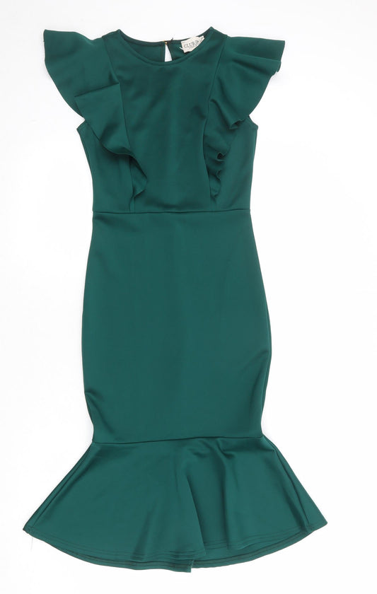 Club L Womens Green Polyester Mermaid Size 6 Round Neck Button