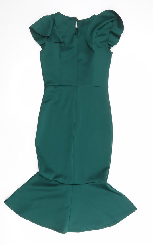 Club L Womens Green Polyester Mermaid Size 6 Round Neck Button