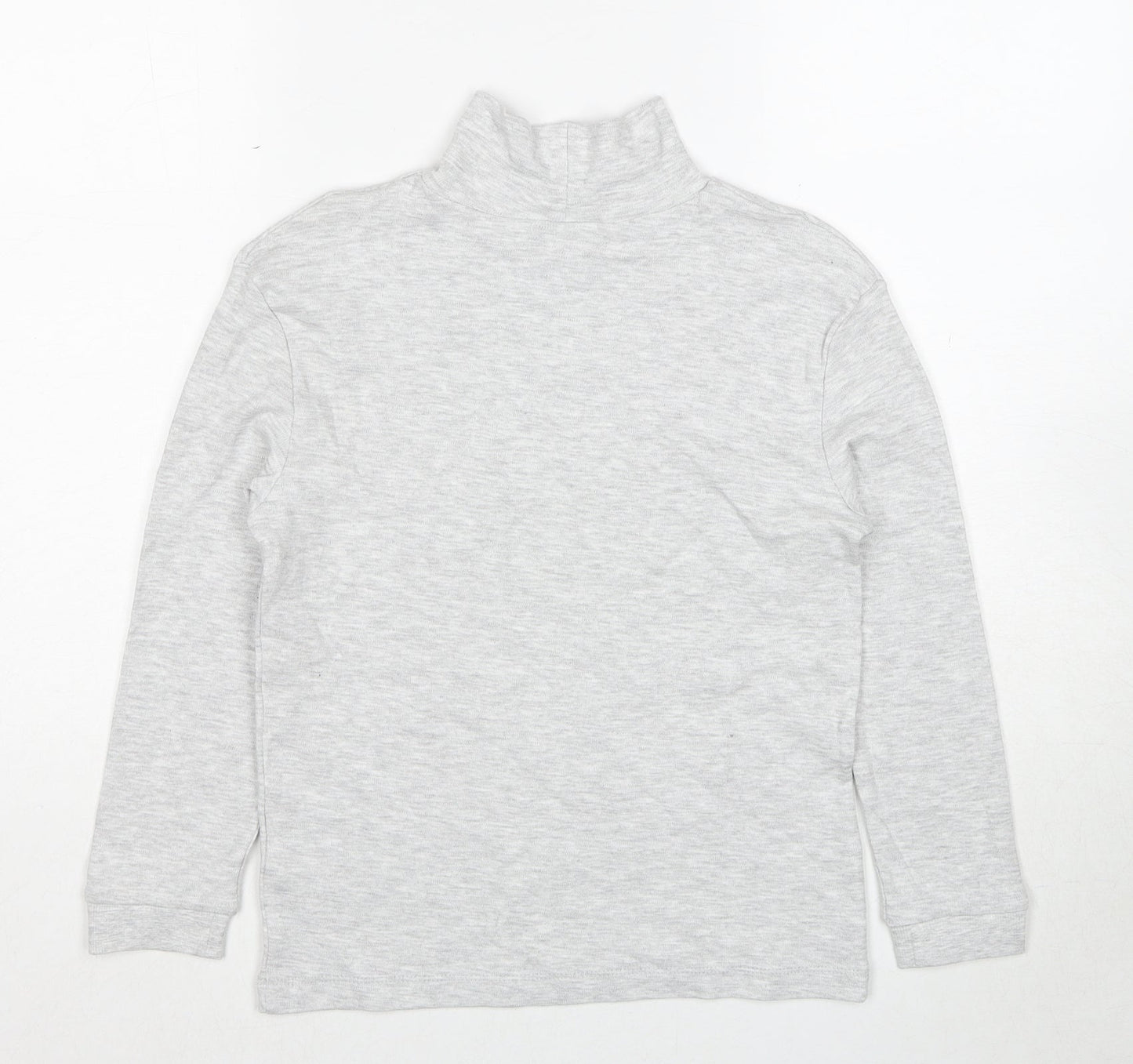 Marks and Spencer Girls Grey Roll Neck Cotton Pullover Jumper Size 8-9 Years Pullover