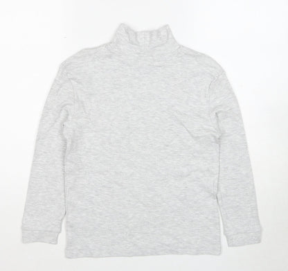 Marks and Spencer Girls Grey Roll Neck Cotton Pullover Jumper Size 8-9 Years Pullover