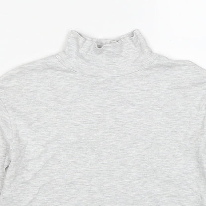 Marks and Spencer Girls Grey Roll Neck Cotton Pullover Jumper Size 8-9 Years Pullover