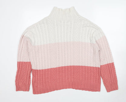 Marks and Spencer Womens Multicoloured High Neck Cotton Pullover Jumper Size M