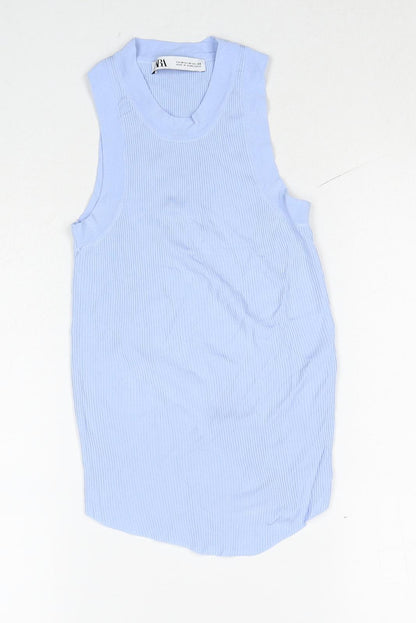 Womens UK Size M Zara Blue Basic Tank