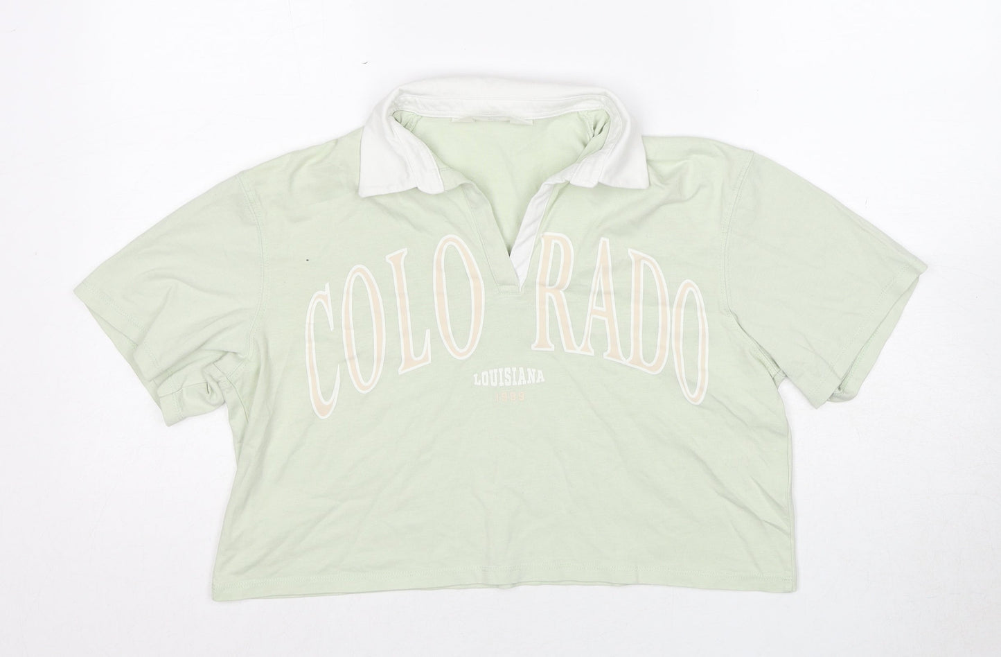 H&M Girls Green Cotton Cropped T-Shirt Size 14-15 Years Collared Pullover - Colorado