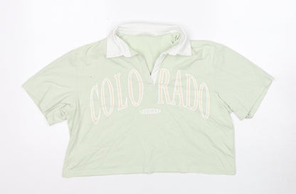 H&M Girls Green Cotton Cropped T-Shirt Size 14-15 Years Collared Pullover - Colorado