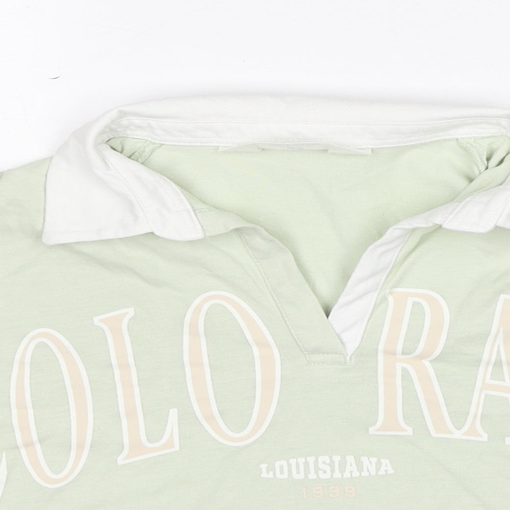 H&M Girls Green Cotton Cropped T-Shirt Size 14-15 Years Collared Pullover - Colorado