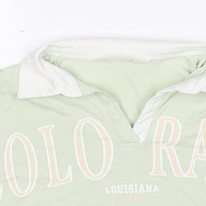 H&M Girls Green Cotton Cropped T-Shirt Size 14-15 Years Collared Pullover - Colorado