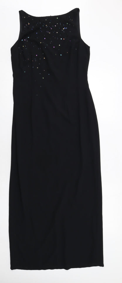 Marks and Spencer Womens Black Polyester Pencil Dress Size 10 Round Neck Zip