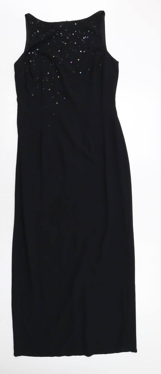 Marks and Spencer Womens Black Polyester Pencil Dress Size 10 Round Neck Zip