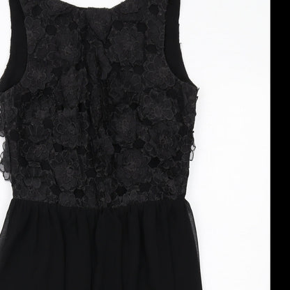 ASOS Womens Black Floral Polyester A-Line Size 10 Round Neck Zip