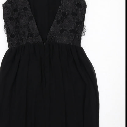 ASOS Womens Black Floral Polyester A-Line Size 10 Round Neck Zip