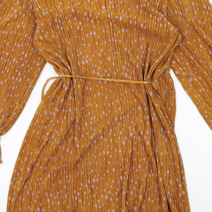 VERO MODA Womens Yellow Polka Dot Polyester Wrap Dress Size XS V-Neck Tie