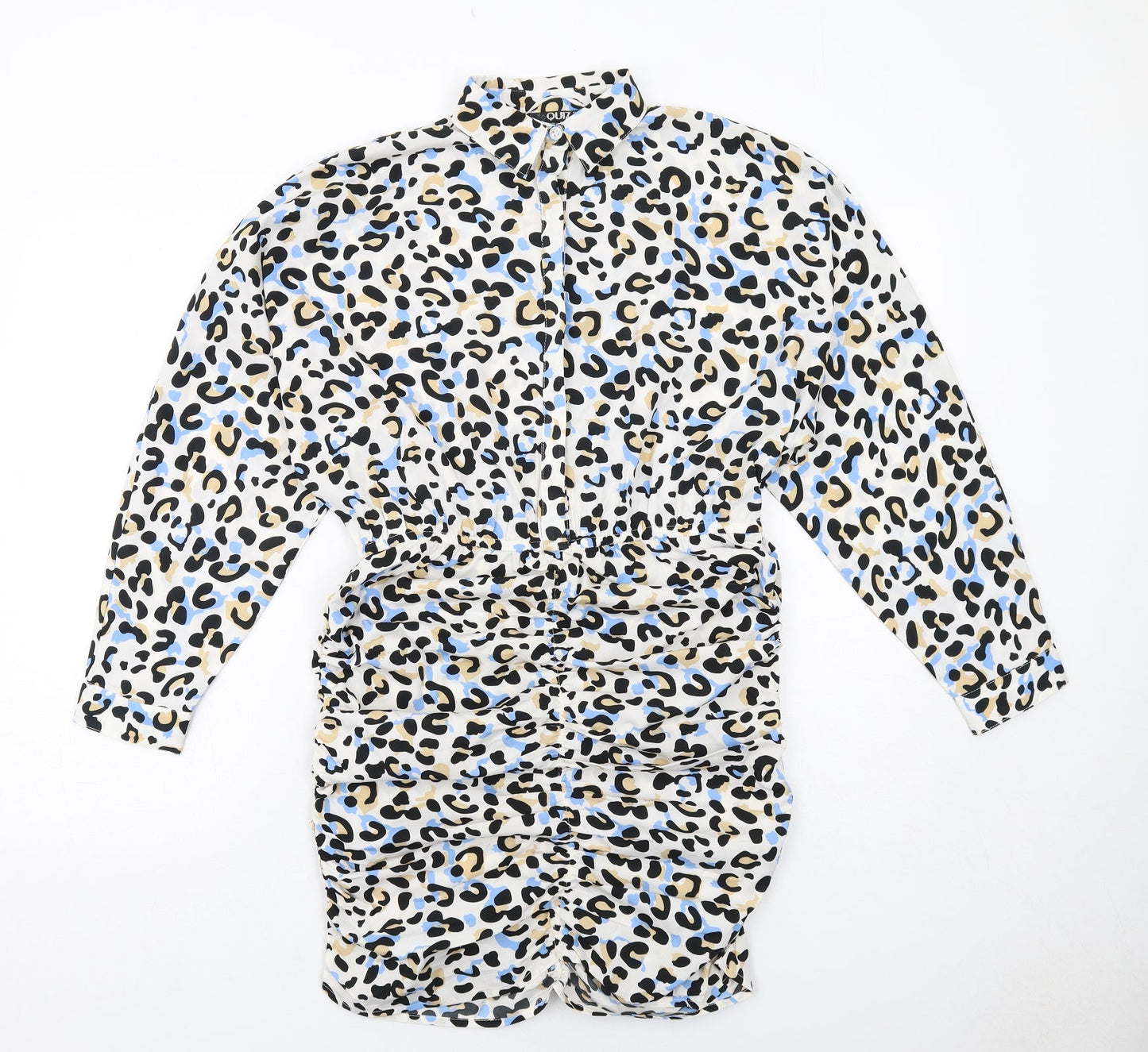 Quiz Womens Multicoloured Animal Print Polyester Shirt Dress Size 12 Collared Button - Leopard Pattern