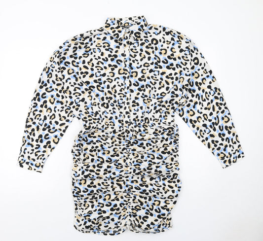 Quiz Womens Multicoloured Animal Print Polyester Shirt Dress Size 12 Collared Button - Leopard Pattern