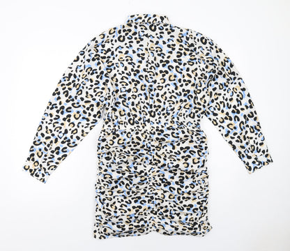 Quiz Womens Multicoloured Animal Print Polyester Shirt Dress Size 12 Collared Button - Leopard Pattern