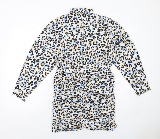 Quiz Womens Multicoloured Animal Print Polyester Shirt Dress Size 12 Collared Button - Leopard Pattern