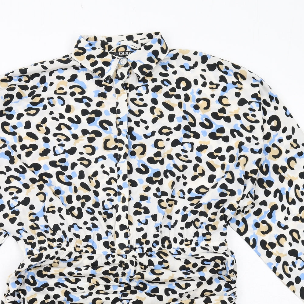 Quiz Womens Multicoloured Animal Print Polyester Shirt Dress Size 12 Collared Button - Leopard Pattern
