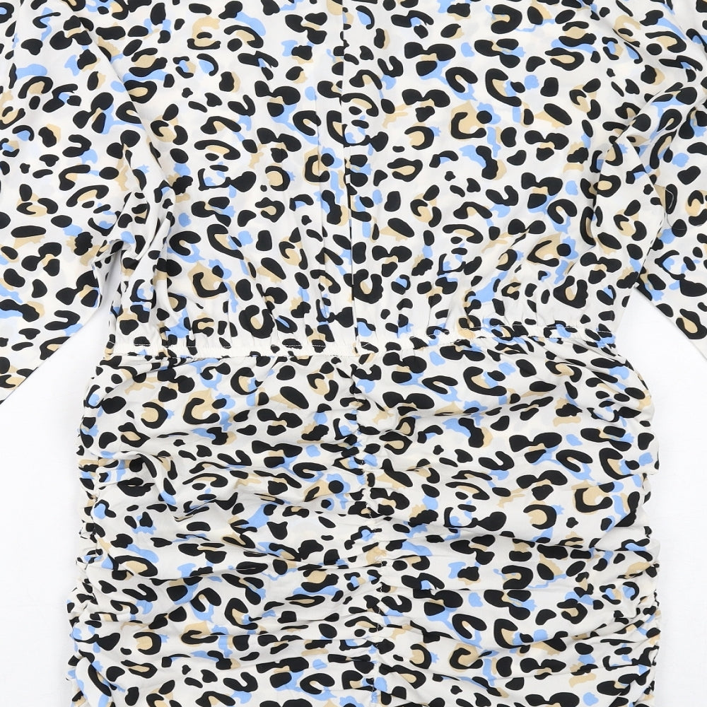Quiz Womens Multicoloured Animal Print Polyester Shirt Dress Size 12 Collared Button - Leopard Pattern