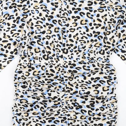 Quiz Womens Multicoloured Animal Print Polyester Shirt Dress Size 12 Collared Button - Leopard Pattern