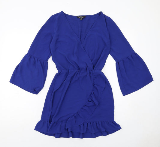 Miss Selfridge Womens Blue Polyester A-Line Size 8 V-Neck Pullover