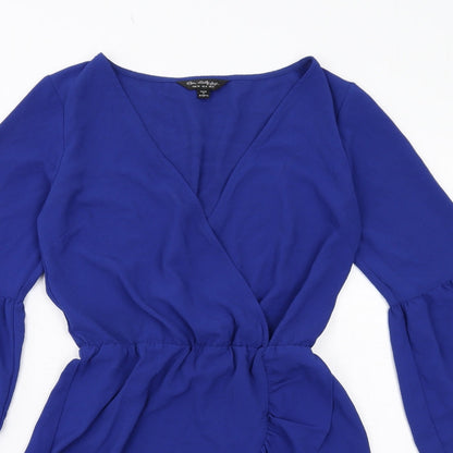 Miss Selfridge Womens Blue Polyester A-Line Size 8 V-Neck Pullover