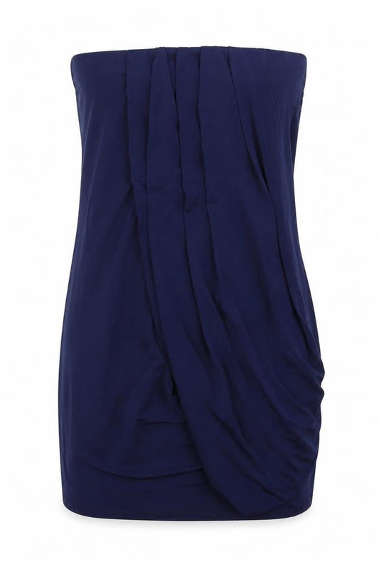 Front view of ASOS women’s blue polyester mini, size UK 10, off the shoulder pullover