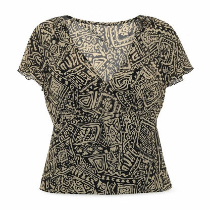 Savoir Womens Black Geometric Polyester Basic Blouse Size 16 V-Neck