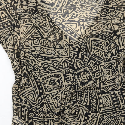 Savoir Womens Black Geometric Polyester Basic Blouse Size 16 V-Neck