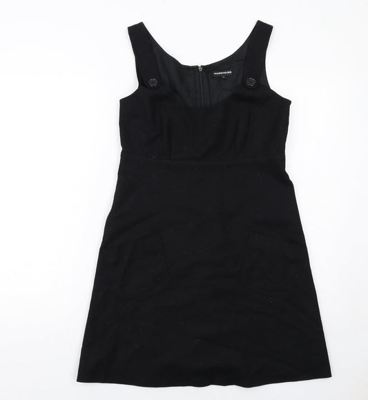 Warehouse Womens Black Polyester A-Line Size 10 Scoop Neck Zip