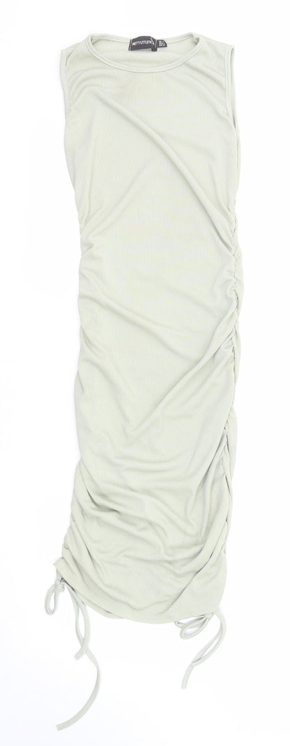 PRETTYLITTLETHING Womens Green Polyester Pencil Dress Size 10 Round Neck Pullover