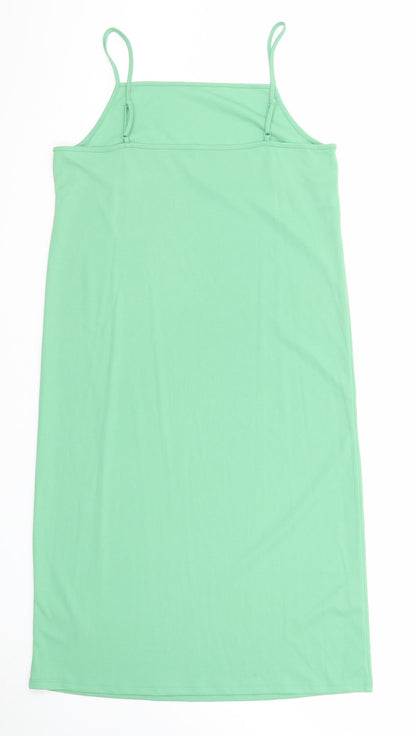 Marks and Spencer Womens Green Polyester Tank Dress Size 14 Square Neck Pullover