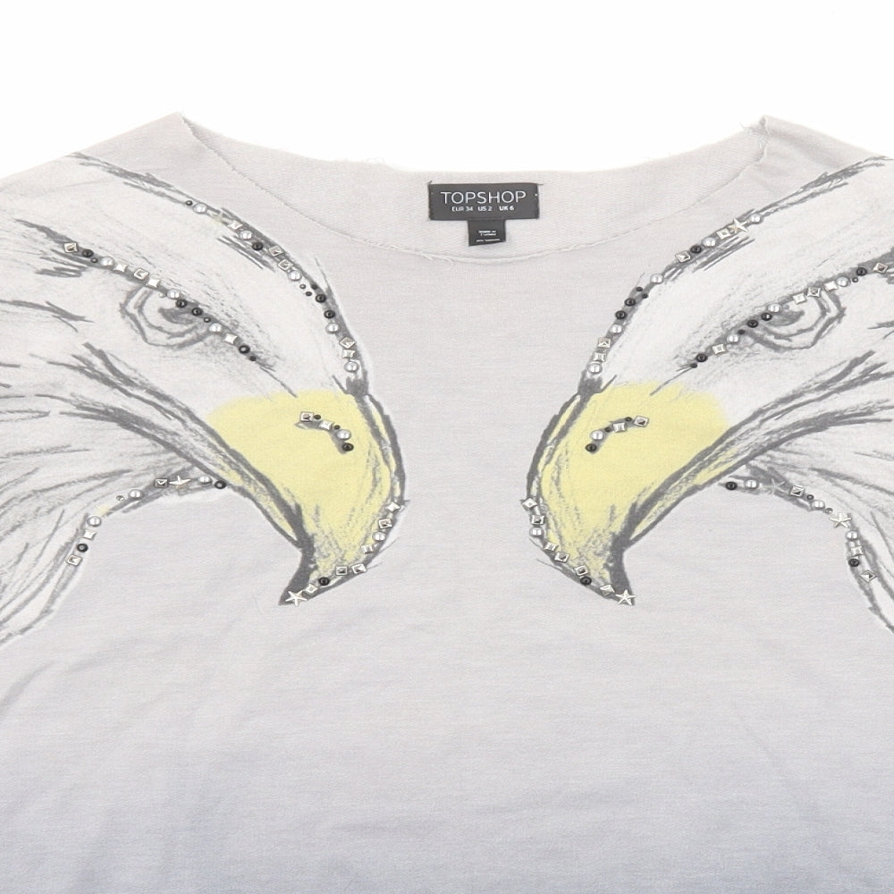 Topshop Womens Grey Cotton Pullover Sweatshirt Size 6 Pullover - Eagle