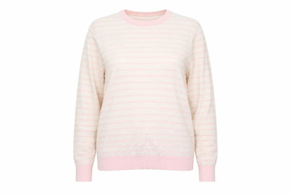 Truly Womens Beige Round Neck Striped Cotton Pullover Jumper Size M