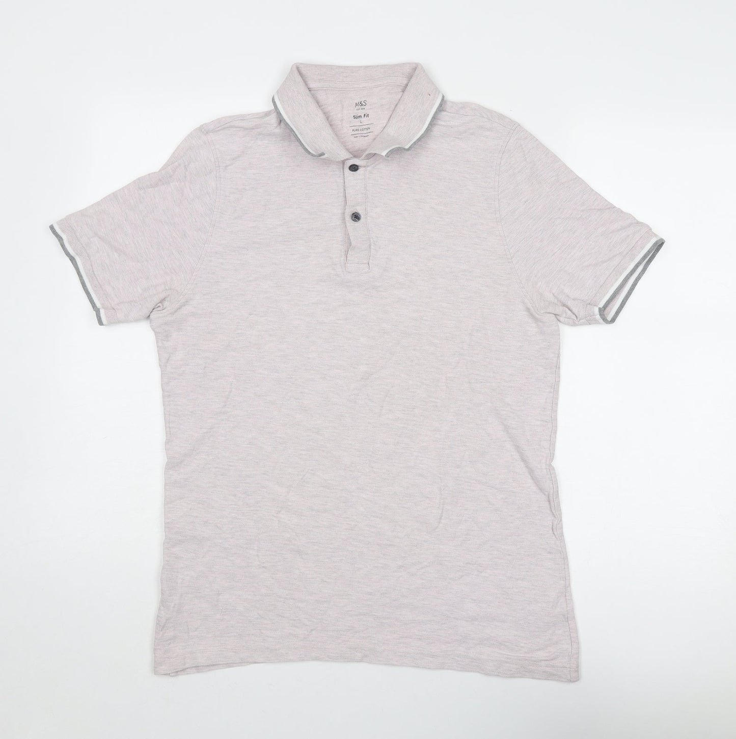 Marks and Spencer Mens Pink Cotton Polo Size L Collared Button