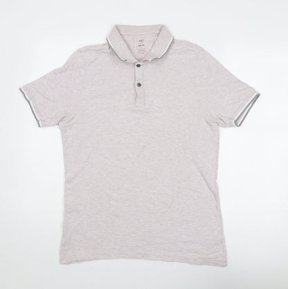 Marks and Spencer Mens Pink Cotton Polo Size L Collared Button