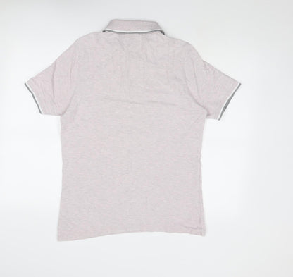 Marks and Spencer Mens Pink Cotton Polo Size L Collared Button
