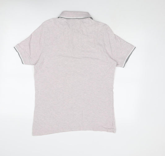 Marks and Spencer Mens Pink Cotton Polo Size L Collared Button