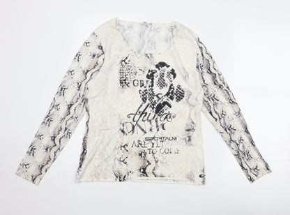 Sportalm Womens Beige Scoop Neck Animal Print Viscose Pullover Jumper Size 12 - Snakeskin Pattern