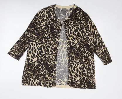Additions Womens Brown Round Neck Animal Print Cotton Cardigan Jumper Size 10 - Leopard Pattern