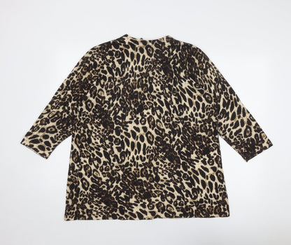 Additions Womens Brown Round Neck Animal Print Cotton Cardigan Jumper Size 10 - Leopard Pattern